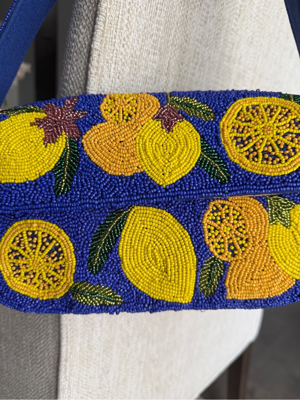 Beaded Lemon Shoulder Bag - Blue & Yellow - Picture 2 of 8